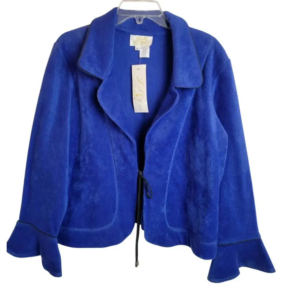 NWT Lilly California Blue Plush Fleece Tie Front‎ Casual Jacket Women's Size XL